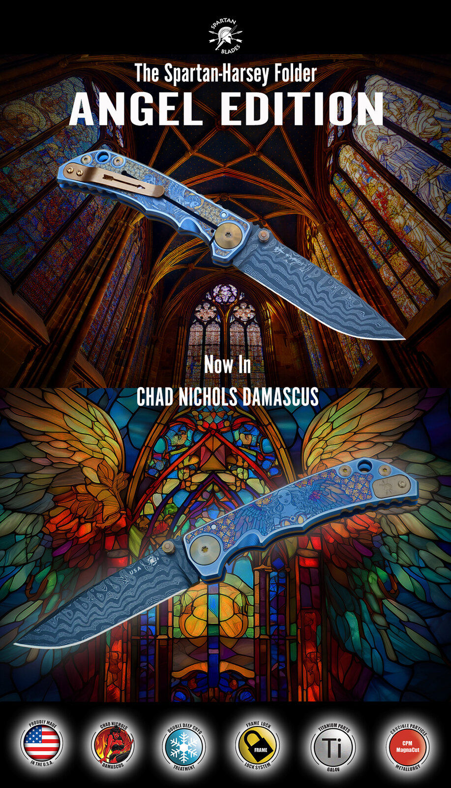 Spartan Blades - NEW HARSEY FOLDER "ANGEL" EDITION IN DAMASCUS